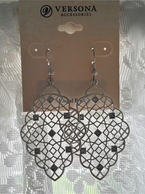 Versona Silver-Tone Filigree Lattice Drop Earrings